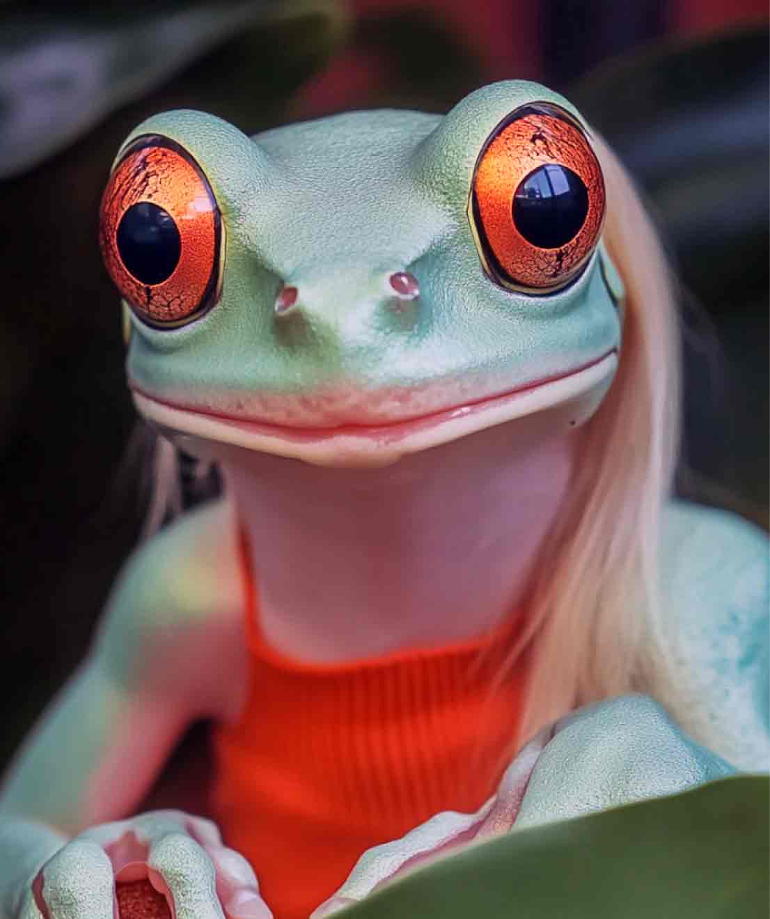 Nicola Conneally portrait as an AI generated frog